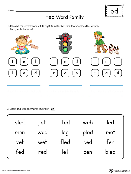 ED Word Family Read and Spell Simple Words Printable PDF