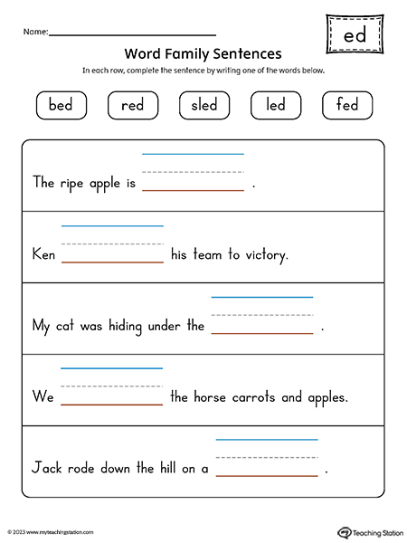 ED Word Family Sentences Printable PDF