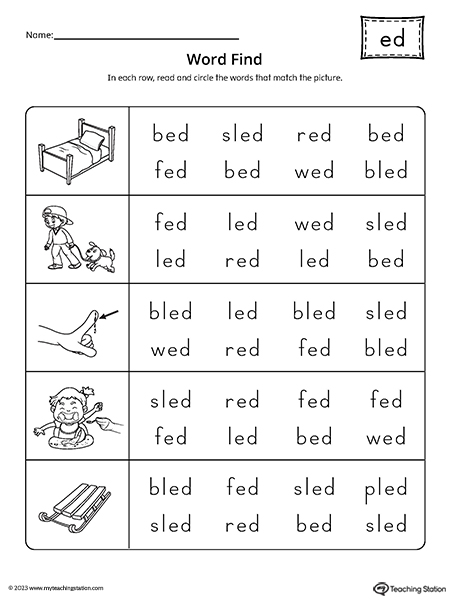 ED Word Family Word Find Worksheet