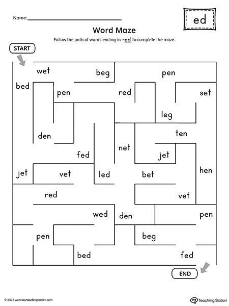 ED Word Family Word Maze Worksheet