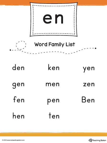 EN Word Family CVC List Printable PDF