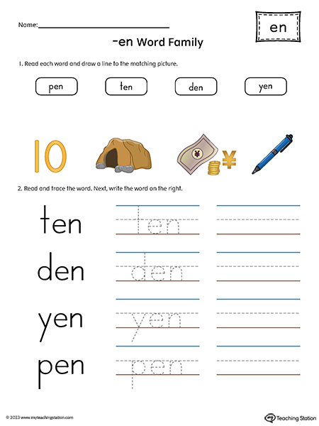 EN Word Family Match and Spell CVC Words Printable PDF