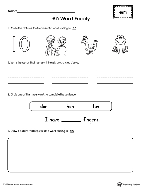 EN Word Family Picture and CVC Word Match Worksheet