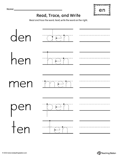 EN Word Family - Read, Trace, and Spell CVC Words Worksheet