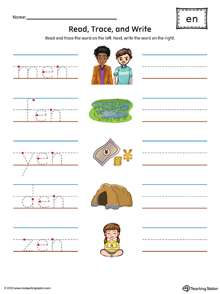 EN Word Family Trace and Write CVC Words Printable PDF