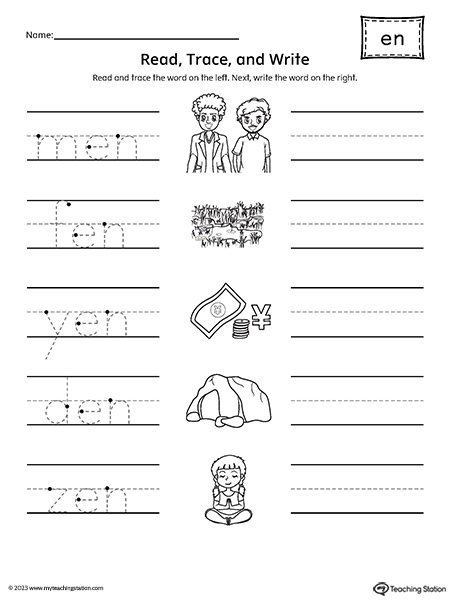 EN Word Family Trace and Write CVC Words Worksheet