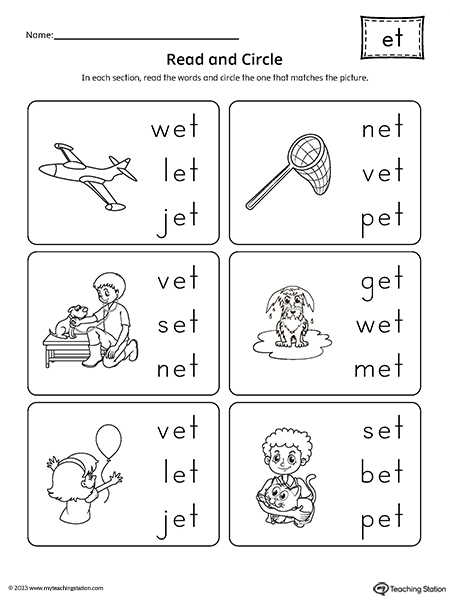 ET Word Family CVC Match Picture to Words Worksheet