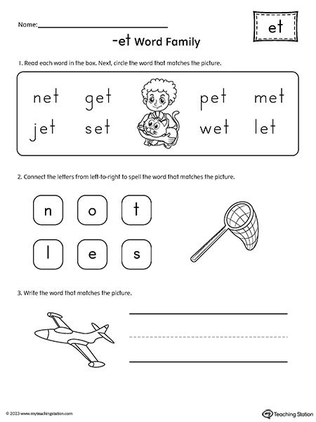 ET Word Family CVC Match and Spell Worksheet