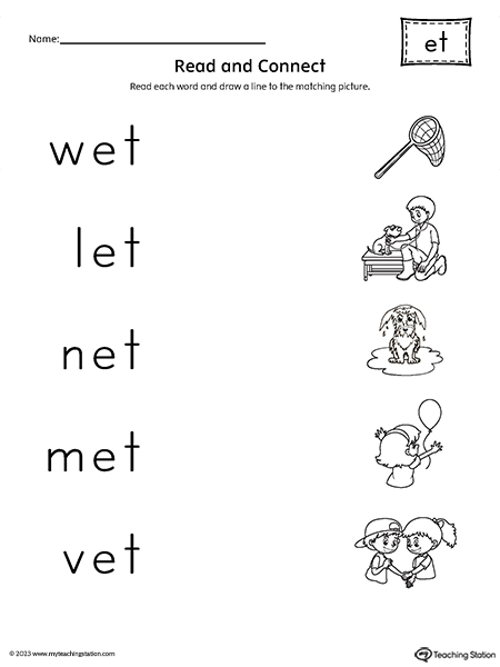 ET Word Family CVC Read and Connect to Image Worksheet