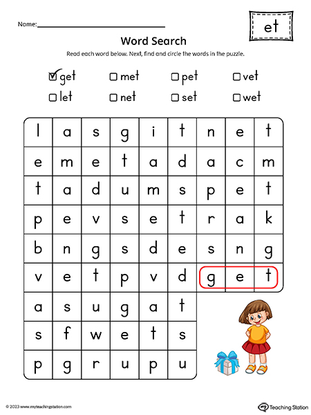 ET Word Family CVC Word Search Printable PDF