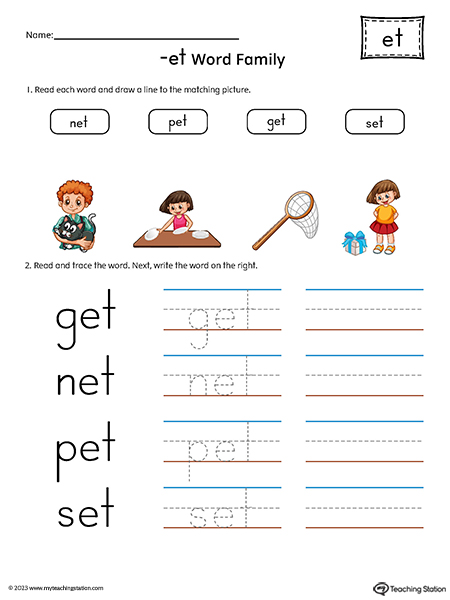 ET Word Family Match Pictures and Write CVC Words Printable PDF