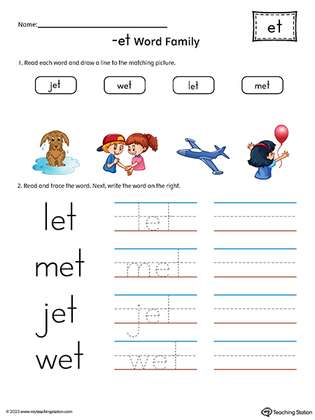 ET Word Family Match and Spell CVC Words Printable PDF