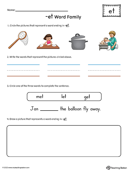 ET Word Family Picture and CVC Word Match Printable PDF