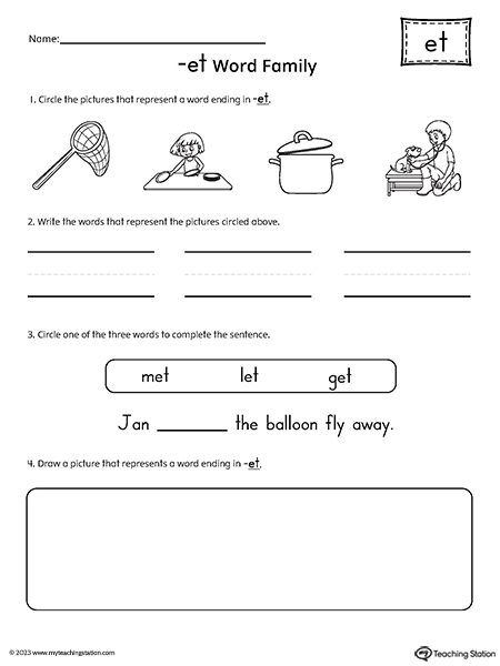 ET Word Family Picture and CVC Word Match Worksheet