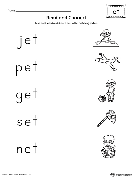 ET Word Family Read and Match CVC Words to Pictures Worksheet