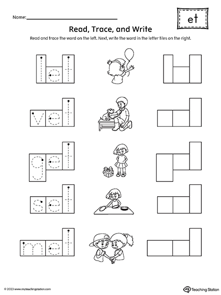 ET Word Family Read and Spell CVC Words Worksheet