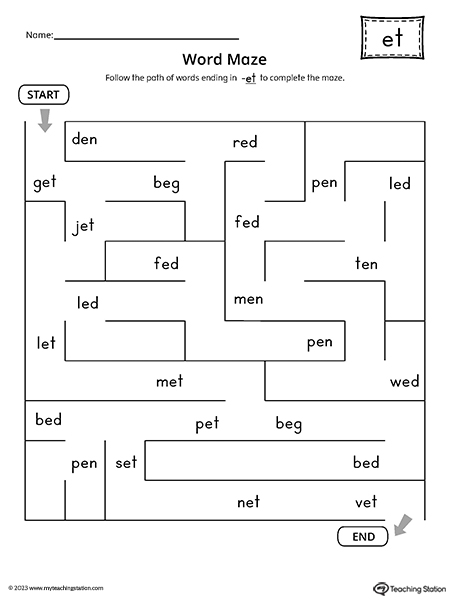 ET Word Family Word Maze Worksheet