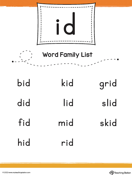 ID Word Family List Printable PDF