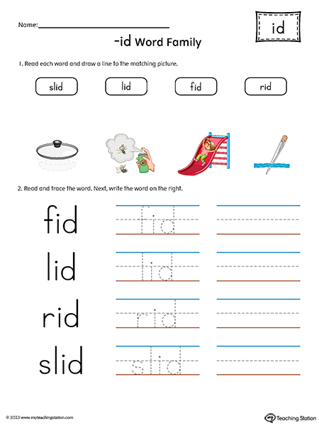 ID Word Family Match and Spell Words Printable PDF