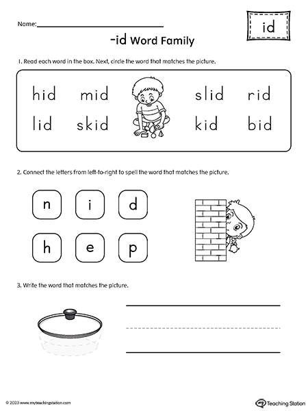 ID Word Family Match and Spell Worksheet