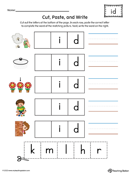 ID Word Family Picture Match Cut-and-Paste Printable PDF