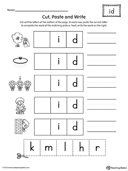 ID Word Family Picture Match Cut-and-Paste Worksheet