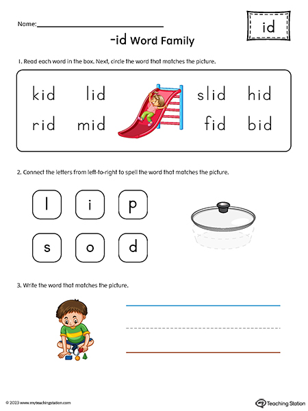 ID Word Family Printable PDF