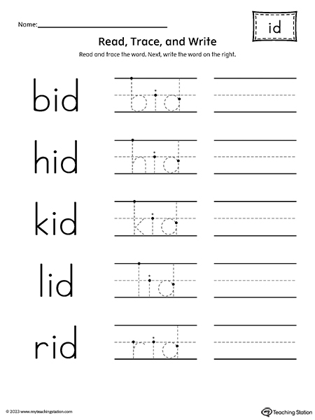 ID Word Family - Read, Trace, and Spell Worksheet