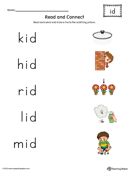 ID Word Family Read and Connect to Image Printable PDF