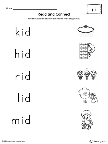 ID Word Family Read and Connect to Image Worksheet