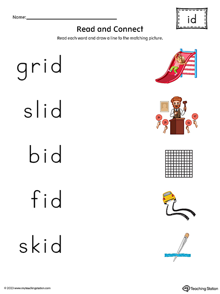 ID Word Family Read and Match Words to Pictures Printable PDF