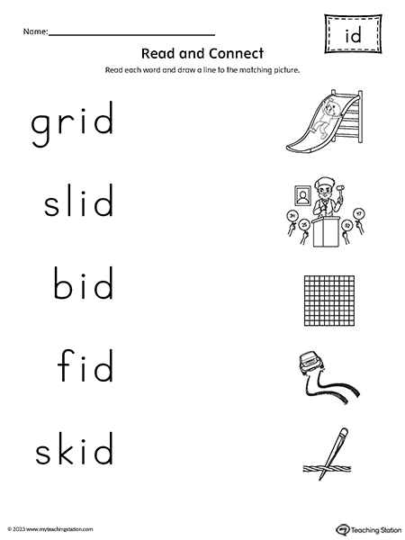 ID Word Family Read and Match Words to Pictures Worksheet