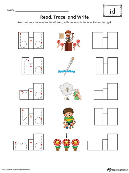 ID Word Family Read and Spell Printable PDF