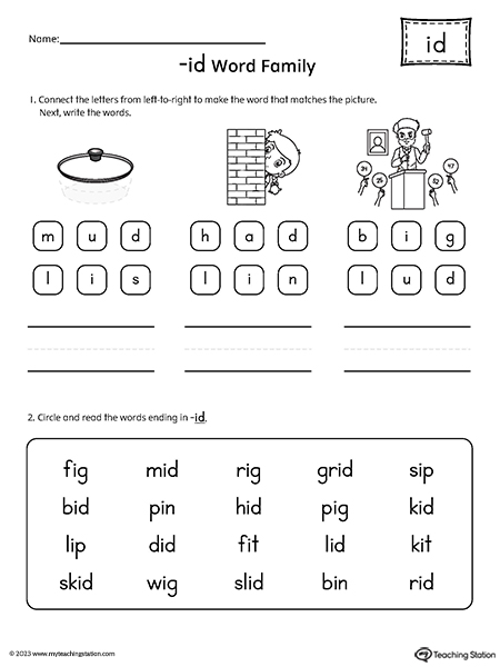 ID Word Family Read and Spell Simple Words Worksheet
