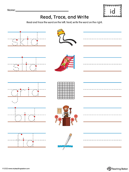 ID Word Family Read and Write Printable PDF