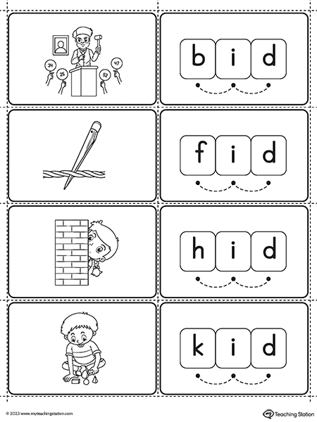 ID Word Family Small Picture Cards Printable PDF