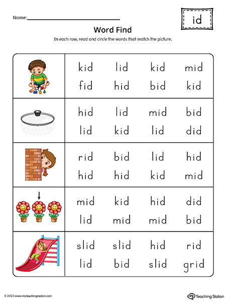 ID Word Family Word Find Printable PDF