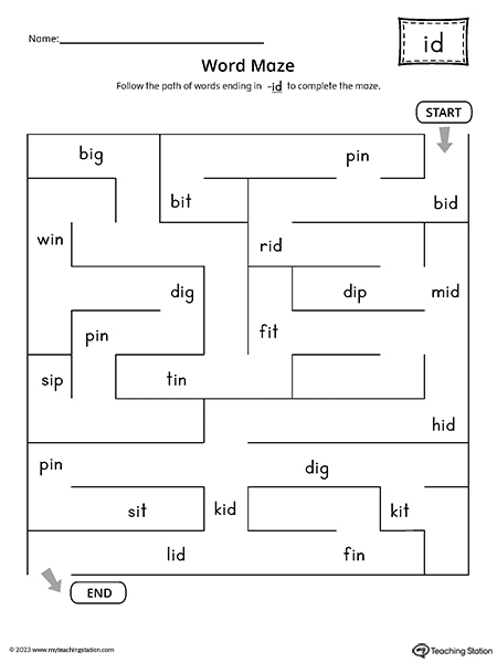 ID Word Family Word Maze Worksheet