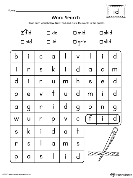 ID Word Family Word Search Worksheet