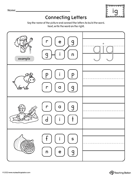 IG Word Family Build Words Worksheet