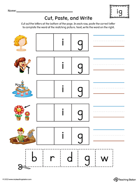 IG Word Family Picture Match Cut-and-Paste Printable PDF