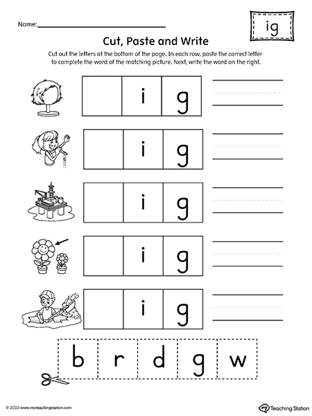 IG Word Family Picture Match Cut-and-Paste Worksheet