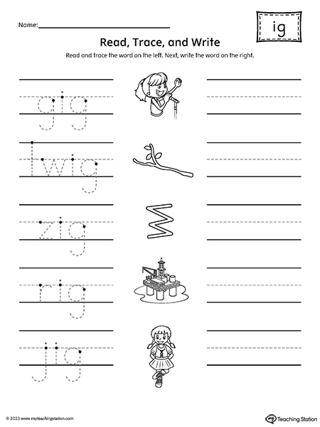 IG Word Family Read and Write Worksheet