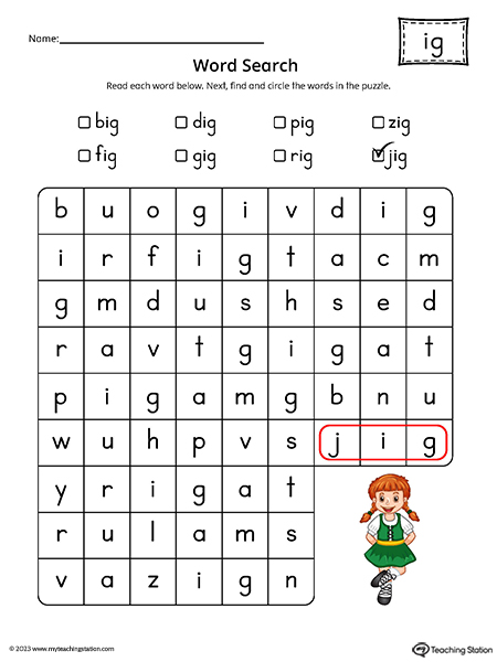 IG Word Family Word Search Printable PDF