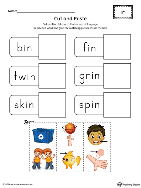 IN Word Family Cut-and-Paste Printable PDF