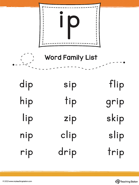 IP Word Family List Printable PDF
