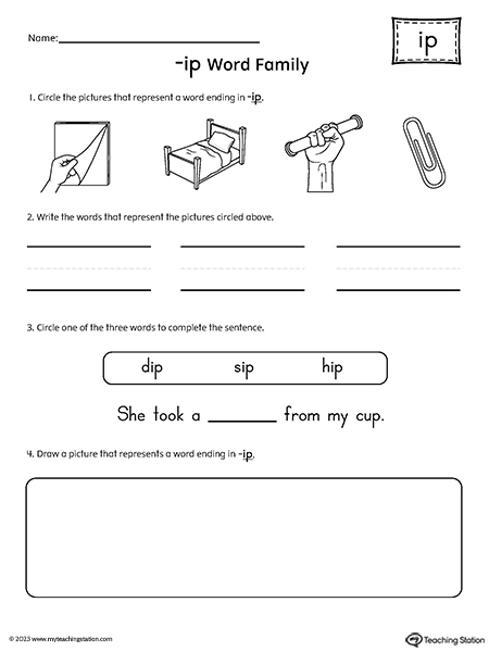 IP Word Family Picture and Word Match Worksheet