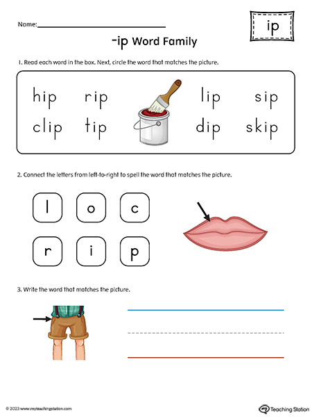 IP Word Family Printable PDF