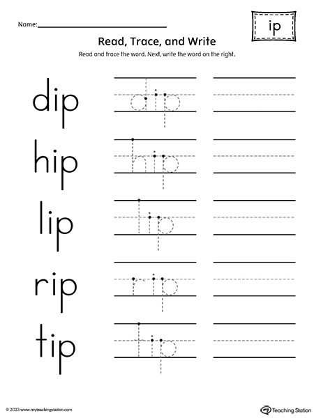 IP Word Family - Read, Trace, and Spell Worksheet