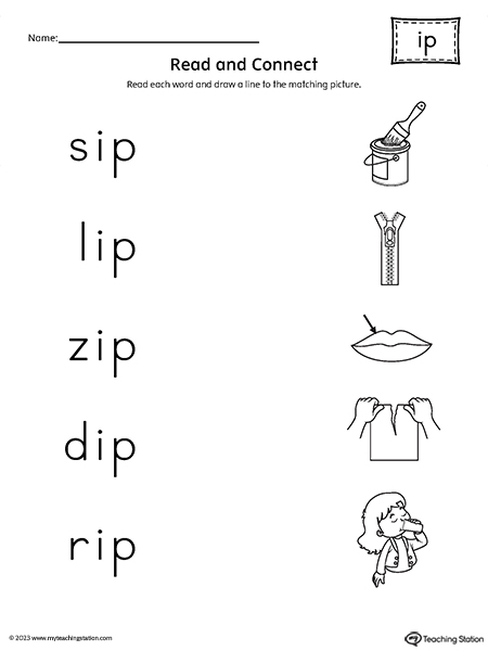 IP Word Family Read and Connect to Image Worksheet